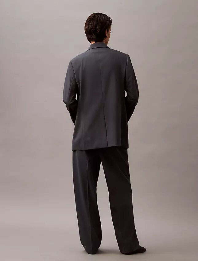 Pantalon plissé en gabardine de laine mélangée Pantalon plissé en gabardine de laine mélangée