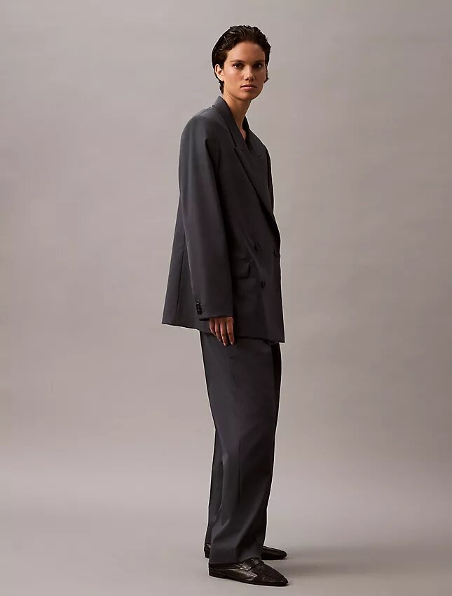 Pantalon plissé en gabardine de laine mélangée Pantalon plissé en gabardine de laine mélangée