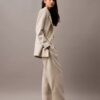 Pantalon plissé en gabardine de laine mélangée Pantalon plissé en gabardine de laine mélangée
