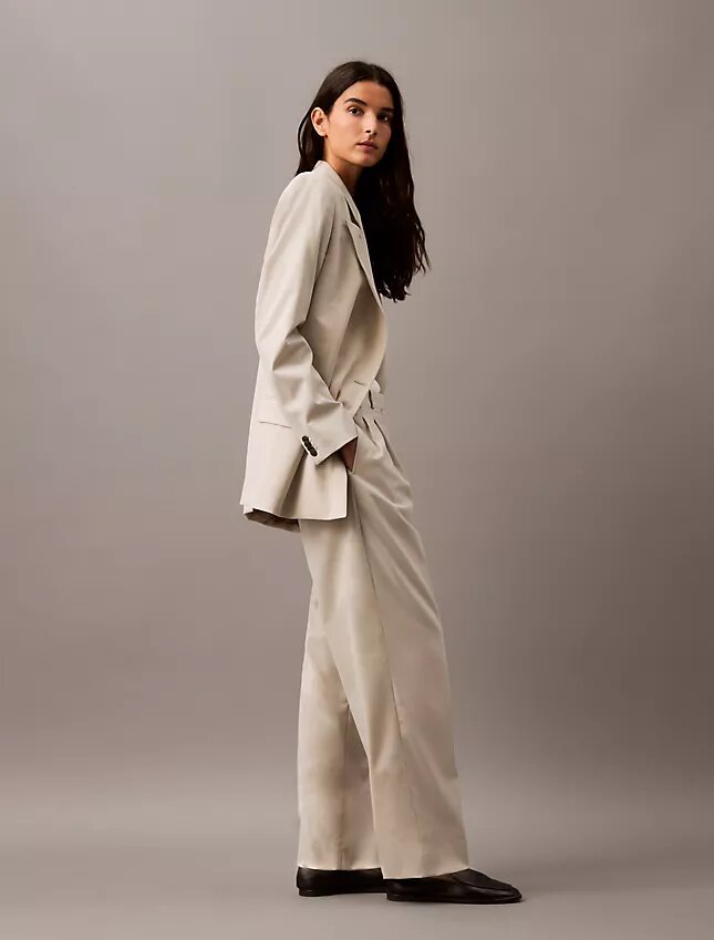 Pantalon plissé en gabardine de laine mélangée Pantalon plissé en gabardine de laine mélangée