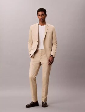 Pantalon slim en mélange de lin