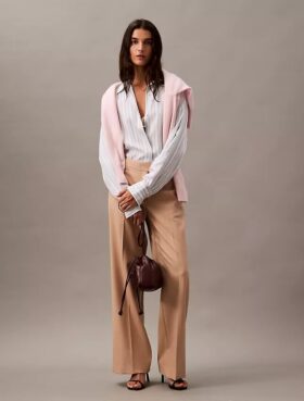 Pantalon évasé en gabardine de laine mélangée