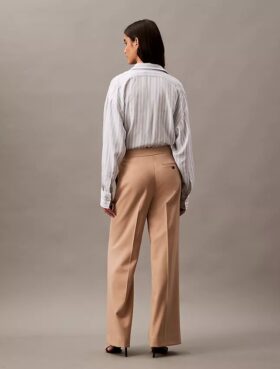 Pantalon évasé en gabardine de laine mélangée