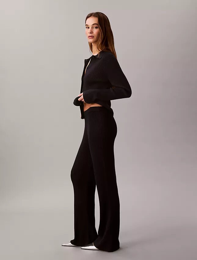 Pantalon évasé en mélange de laine mérinos et lurex Pantalon évasé en mélange de laine mérinos et lurex