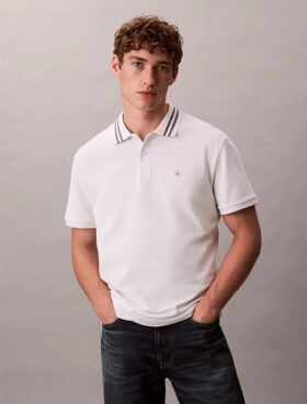 Polo classique à col et poignets en piqué Monogram