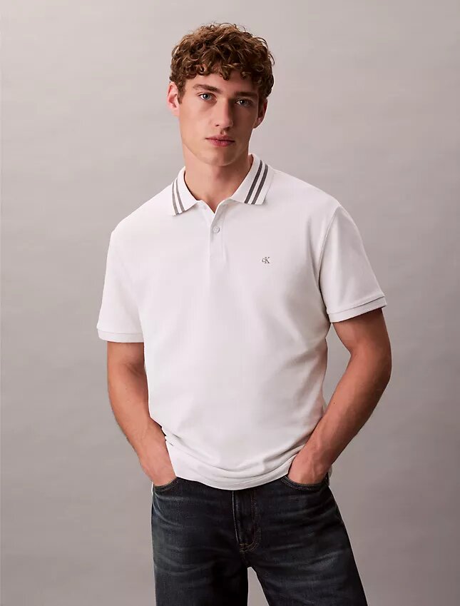 Polo classique à col et poignets en piqué Monogram Polo classique à col et poignets en piqué Monogram