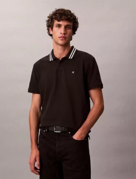Polo classique à col et poignets en piqué Monogram