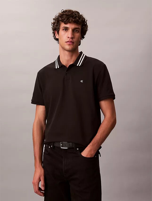 Polo classique à col et poignets en piqué Monogram Polo classique à col et poignets en piqué Monogram