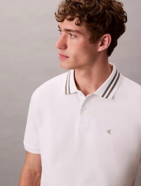 Polo classique à col et poignets en piqué Monogram