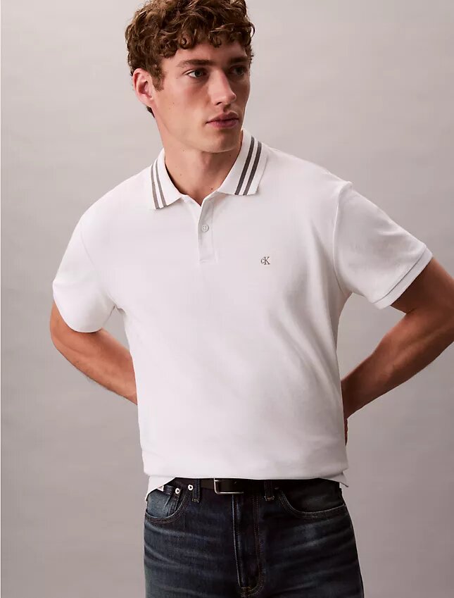 Polo classique à col et poignets en piqué Monogram Polo classique à col et poignets en piqué Monogram