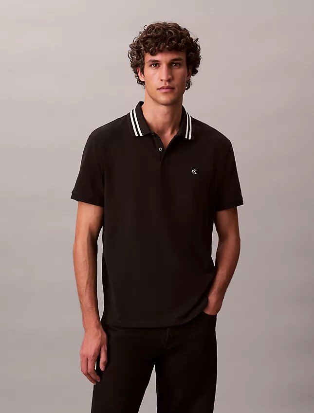 Polo classique à col et poignets en piqué Monogram Polo classique à col et poignets en piqué Monogram