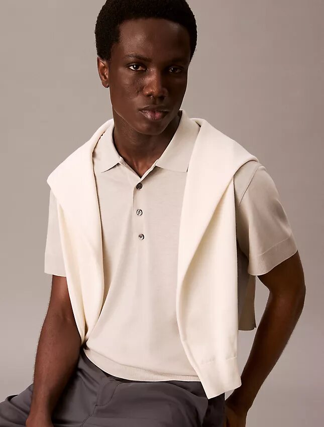Polo en maille fine mélangée lyocell Polo en maille fine mélangée lyocell