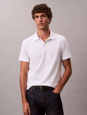 Polo monogrammé en coton mélangé lisse