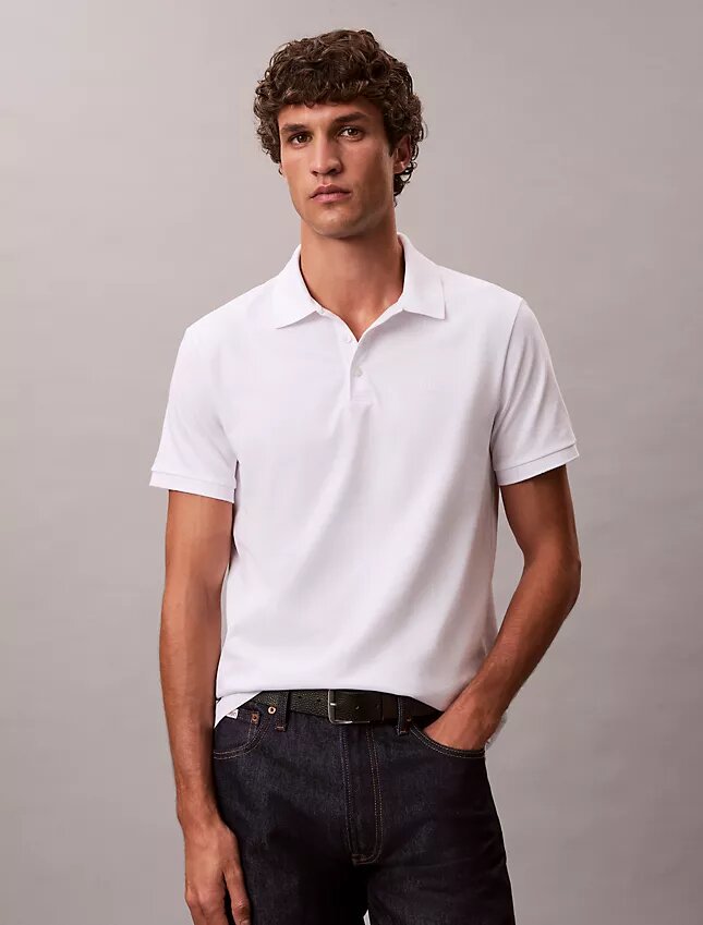 Polo monogrammé en coton mélangé lisse Polo monogrammé en coton mélangé lisse