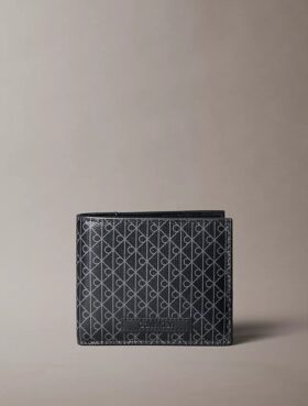 Portefeuille à deux volets avec logo emblématique sur toute la surface et pochette à monnaie