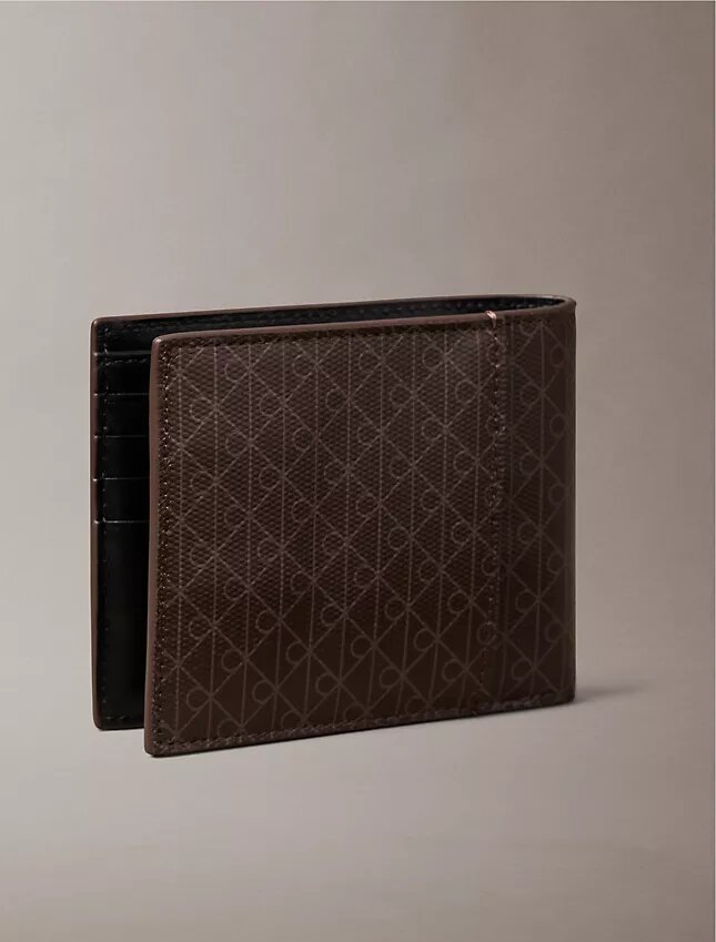 Portefeuille à deux volets avec logo emblématique sur toute la surface et pochette à monnaie Portefeuille à deux volets avec logo emblématique sur toute la surface et pochette à monnaie