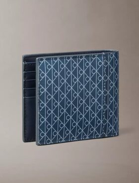 Portefeuille à deux volets avec logo emblématique sur toute la surface et pochette à monnaie