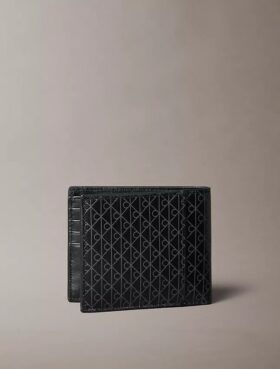 Portefeuille à deux volets avec logo emblématique sur toute la surface et pochette à monnaie