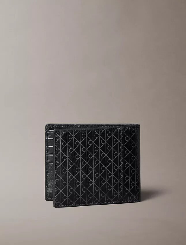 Portefeuille à deux volets avec logo emblématique sur toute la surface et pochette à monnaie Portefeuille à deux volets avec logo emblématique sur toute la surface et pochette à monnaie