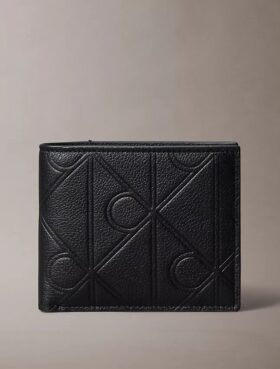 Portefeuille à deux volets avec logo en relief et pochette à monnaie