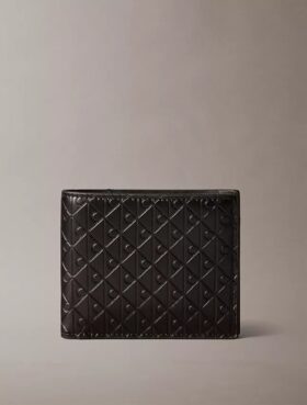 Portefeuille à deux volets avec motif monogramme en relief sur toute la surface et pochette à monnaie