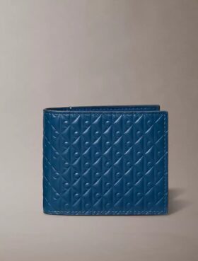 Portefeuille à deux volets avec motif monogramme en relief sur toute la surface et pochette à monnaie