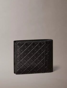 Portefeuille à deux volets avec motif monogramme en relief sur toute la surface et pochette à monnaie