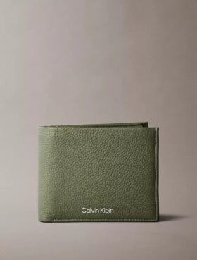 Portefeuille à deux volets en cuir grainé avec poche à monnaie