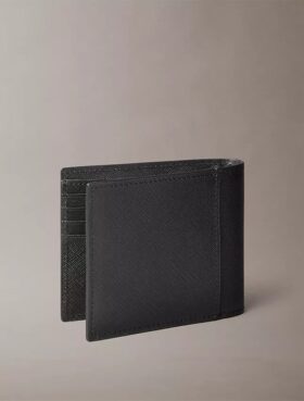 Portefeuille à deux volets en cuir Saffiano raffiné