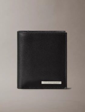 Portefeuille à deux volets fin avec plaque logo en cuir