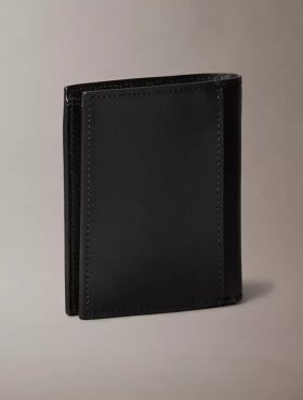 Portefeuille à deux volets fin avec plaque logo en cuir