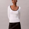 Pull classique à encolure dégagée en coton mélangé Pull classique à encolure dégagée en coton mélangé