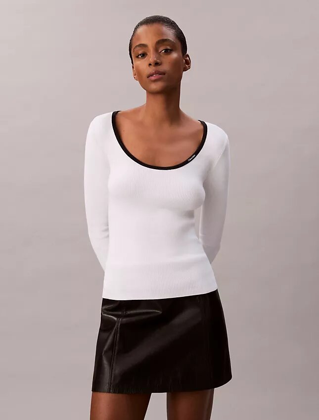 Pull classique à encolure dégagée en coton mélangé Pull classique à encolure dégagée en coton mélangé
