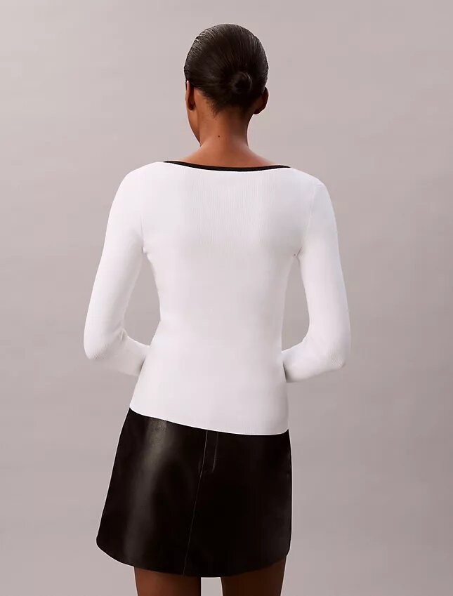 Pull classique à encolure dégagée en coton mélangé Pull classique à encolure dégagée en coton mélangé