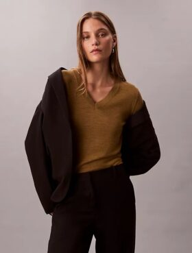 Pull à col en V en laine mérinos