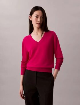 Pull à col en V en laine mérinos