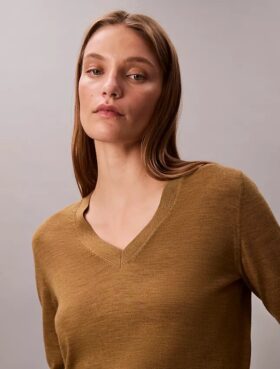 Pull à col en V en laine mérinos