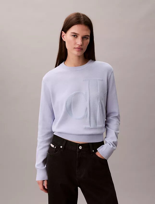 Pull en chenille de coton lisse avec Monogram Pull en chenille de coton lisse avec Monogram