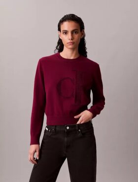 Pull en chenille de coton lisse avec Monogram