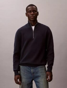 Pull en coton lisse à fermeture éclair quart de longueur