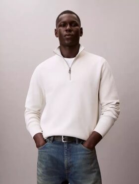 Pull en coton lisse à fermeture éclair quart de longueur