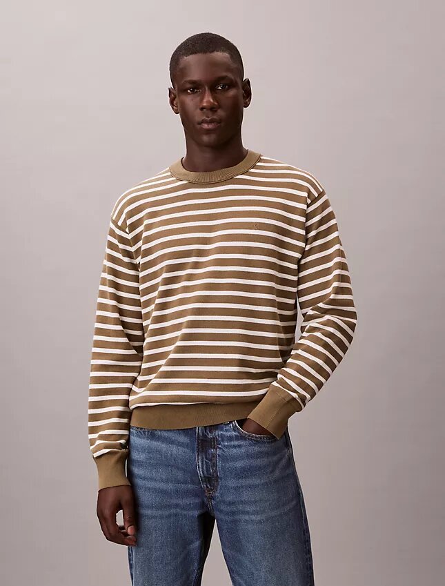 Pull facile à porter en coton lisse à rayures Pull facile à porter en coton lisse à rayures