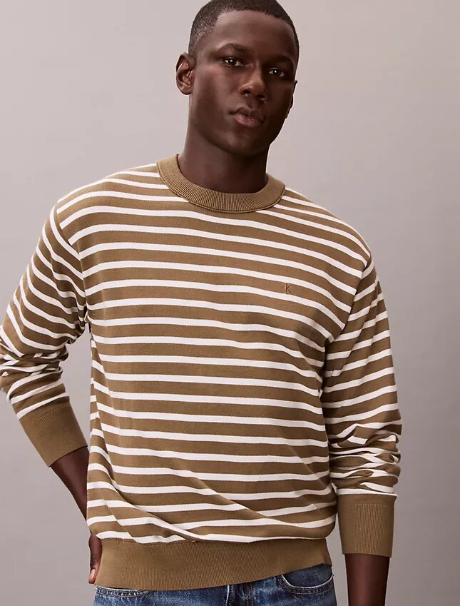 Pull facile à porter en coton lisse à rayures Pull facile à porter en coton lisse à rayures
