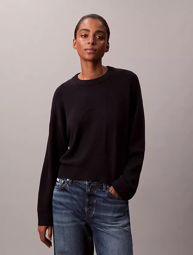 Pull Monogram ample en coton lisse Pull Monogram ample en coton lisse