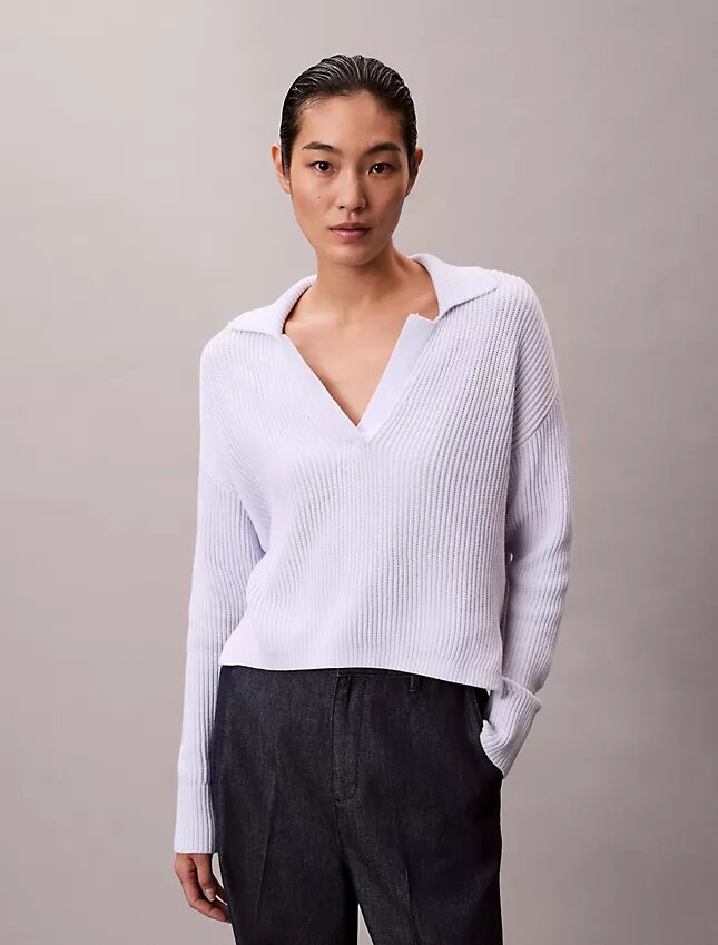 Pull polo décontracté en coton lisse Pull polo décontracté en coton lisse
