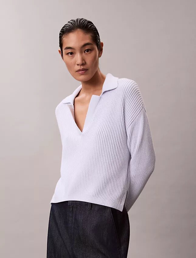 Pull polo décontracté en coton lisse Pull polo décontracté en coton lisse
