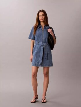 Robe chemise en denim à ceinture