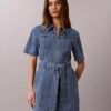 Robe chemise en denim à ceinture Robe chemise en denim à ceinture
