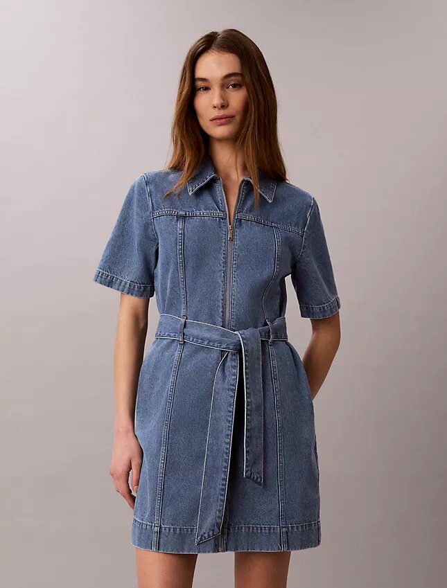 Robe chemise en denim à ceinture Robe chemise en denim à ceinture