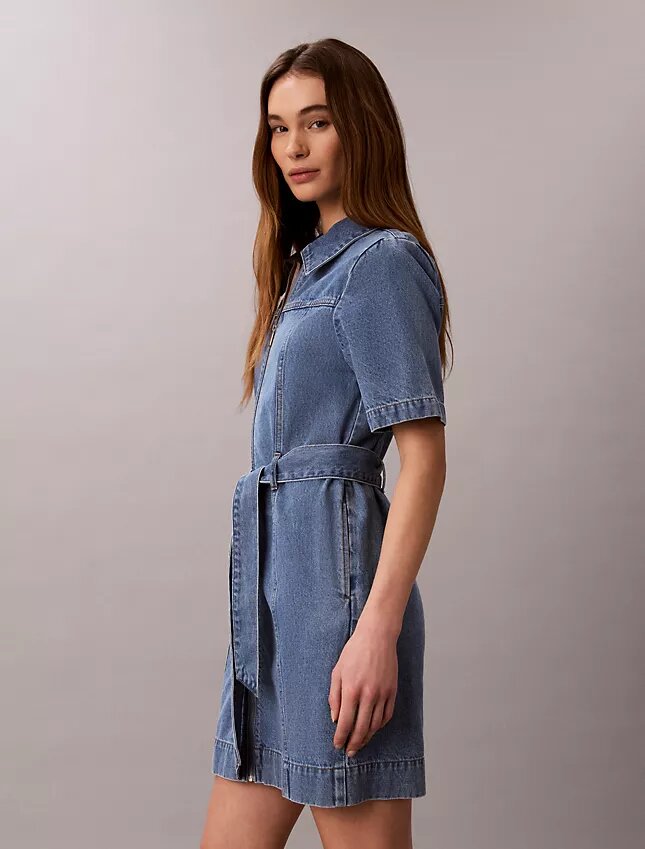 Robe chemise en denim à ceinture Robe chemise en denim à ceinture